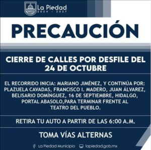 AVISO DE CIERRE DE CALLES POR DESFILE